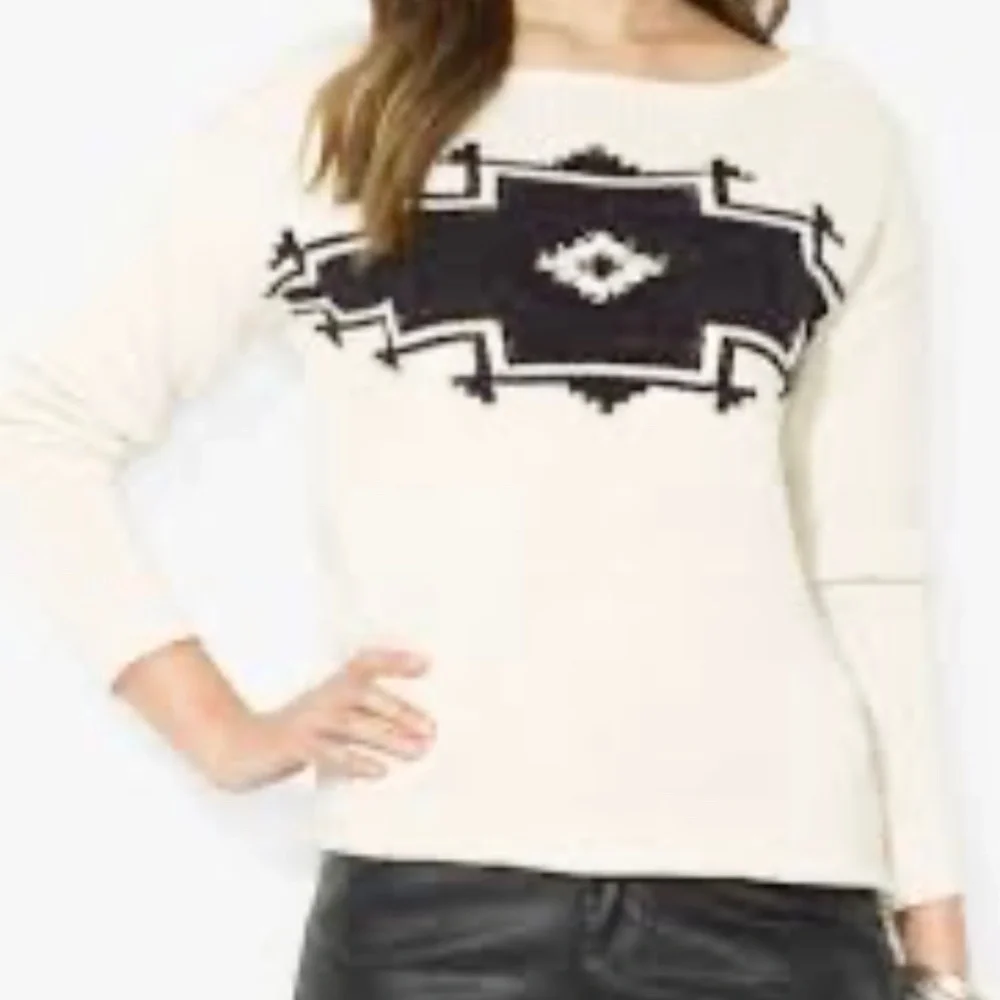 LRL Ralph Laurent Boat-Neck‎ Intarsia Sweater Womens L 100% Cotton